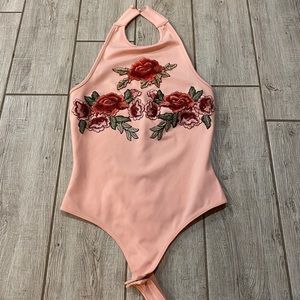Gianni Bini Embroidered Halter Leotard